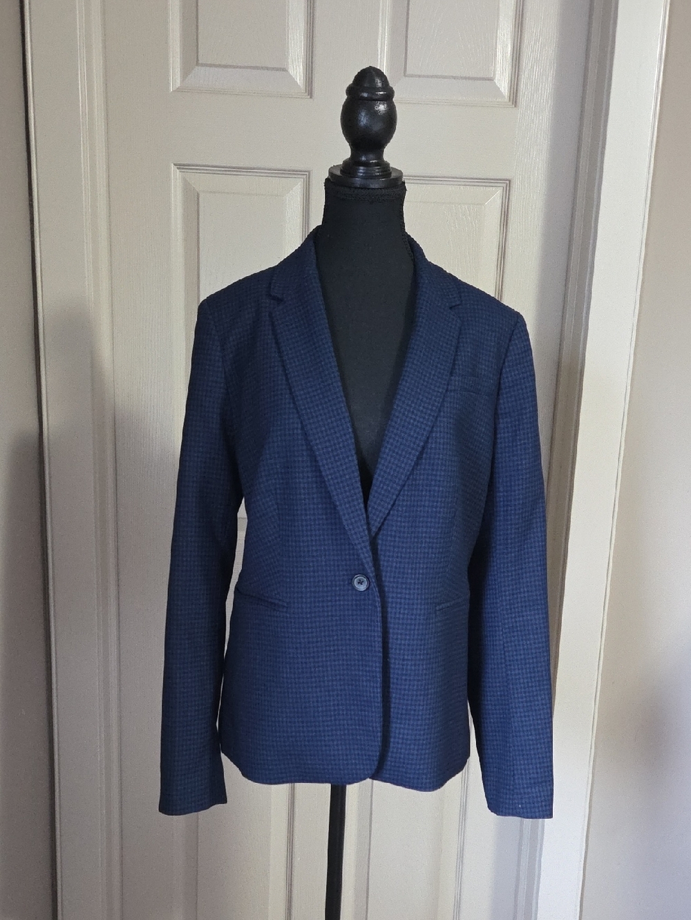 Banana Republic Navy Checked Single-Button Tailored Blazer